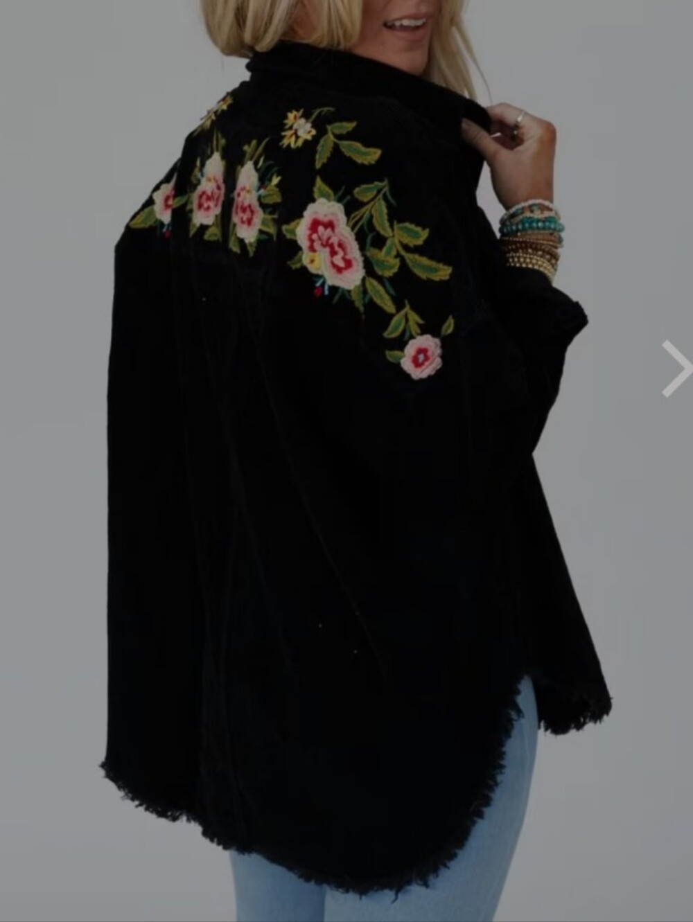 In Loom Black Corduroy Floral Embroidery Top